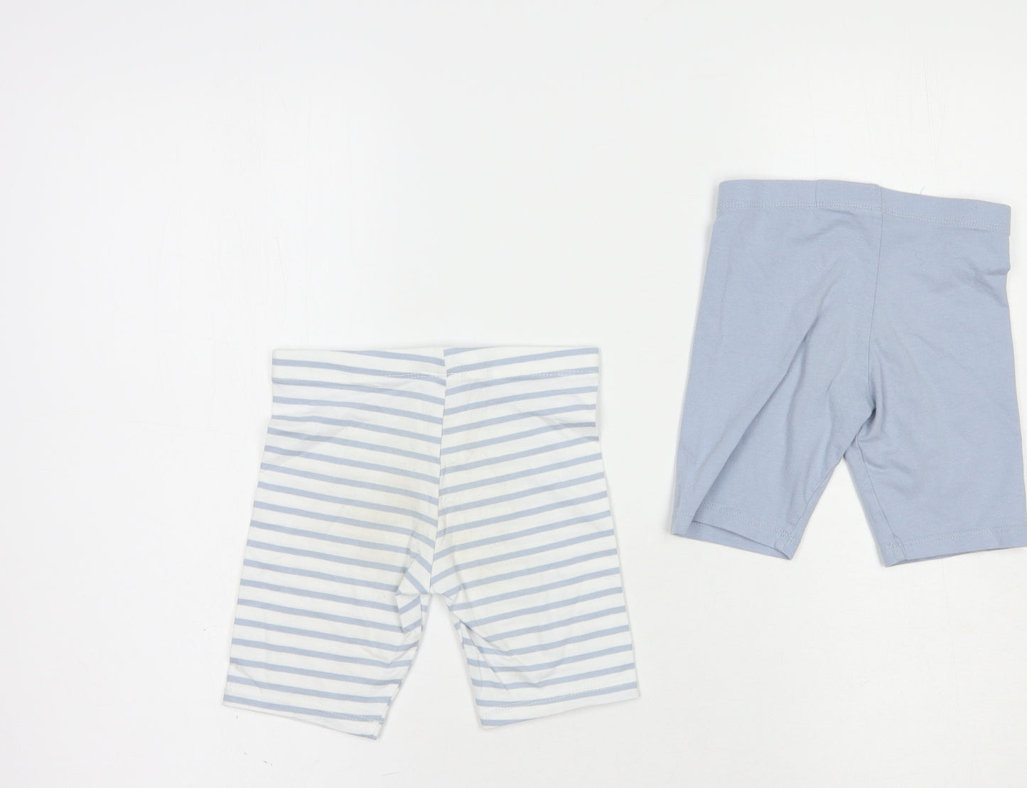 F&F Girls Blue Striped Cotton Sweat Shorts Size 3-4 Years  Regular  - Set of 2
