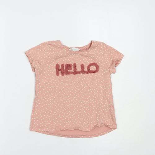 H&M Girls Pink Animal Print Cotton Pullover T-Shirt Size 5-6 Years Crew Neck Pullover - Hello