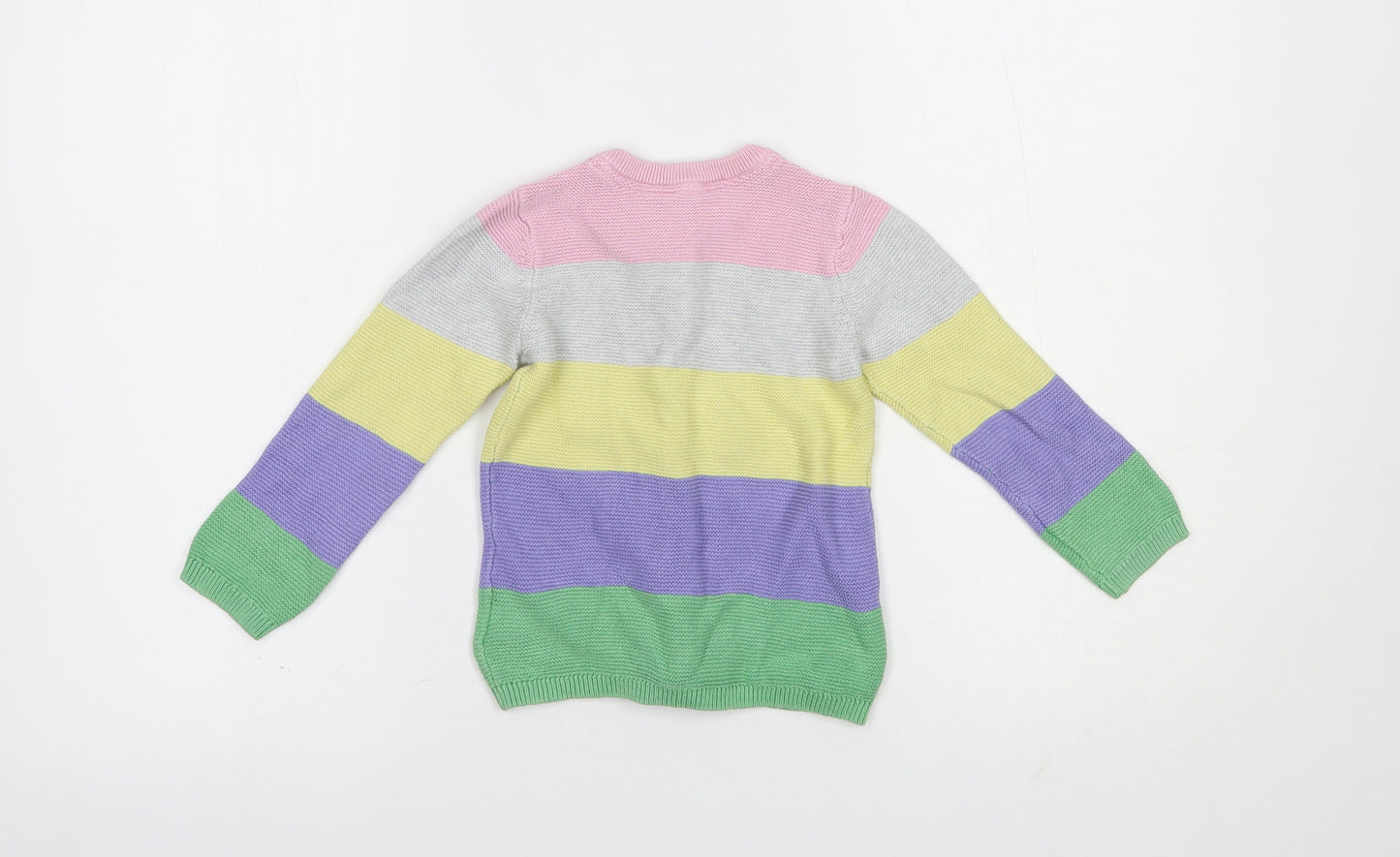 Mothercare Girls Multicoloured Crew Neck Striped Cotton Cardigan Jumper Size 2-3 Years  Button