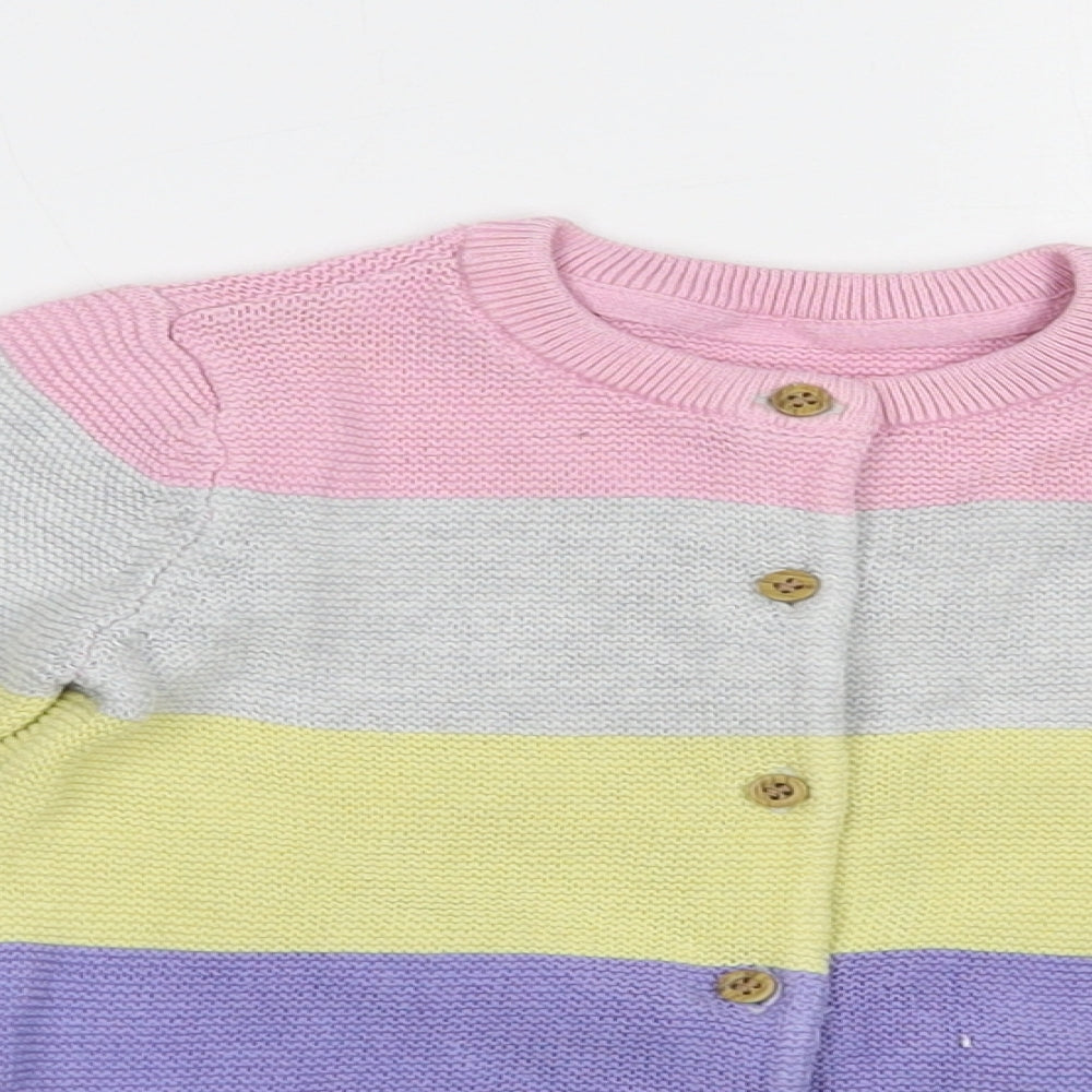 Mothercare Girls Multicoloured Crew Neck Striped Cotton Cardigan Jumper Size 2-3 Years  Button