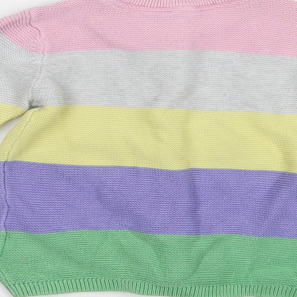 Mothercare Girls Multicoloured Crew Neck Striped Cotton Cardigan Jumper Size 2-3 Years  Button