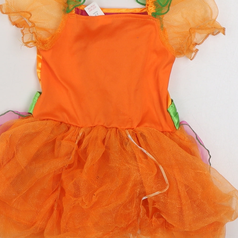 Preworn Girls Orange  Polyester Ball Gown  Size 2-3 Years  Square Neck Pullover - Pumpkin