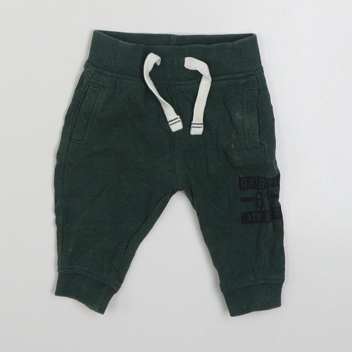 Mothercare Boys Green  Cotton Jogger Trousers Size 6-9 Months