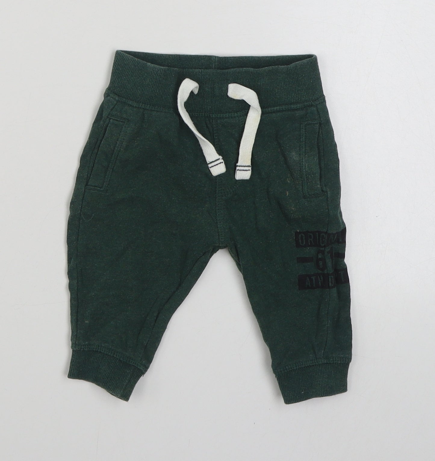 Mothercare Boys Green  Cotton Jogger Trousers Size 6-9 Months