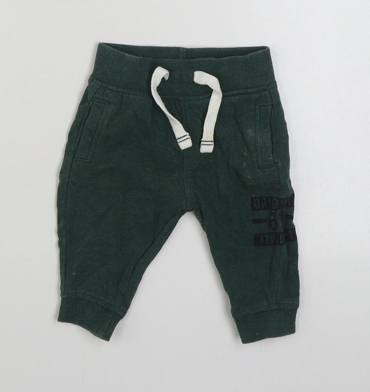 Mothercare Boys Green  Cotton Jogger Trousers Size 6-9 Months