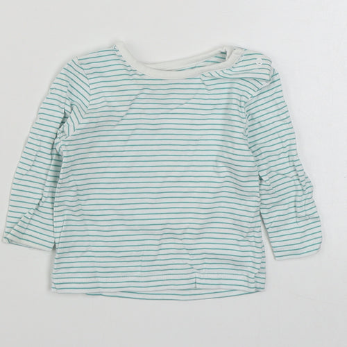 Dunnes Stores Baby Green Striped 100% Cotton Basic T-Shirt Size 0-3 Months Round Neck Pullover