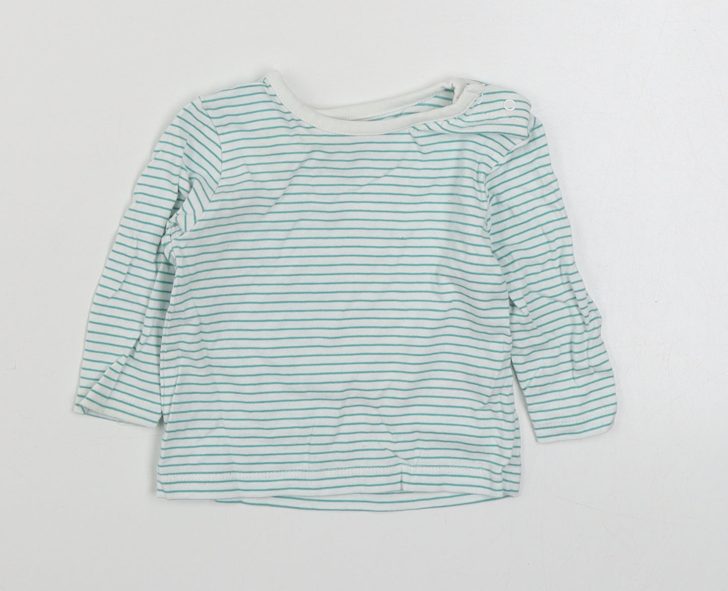 Dunnes Stores Baby Green Striped 100% Cotton Basic T-Shirt Size 0-3 Months Round Neck Pullover