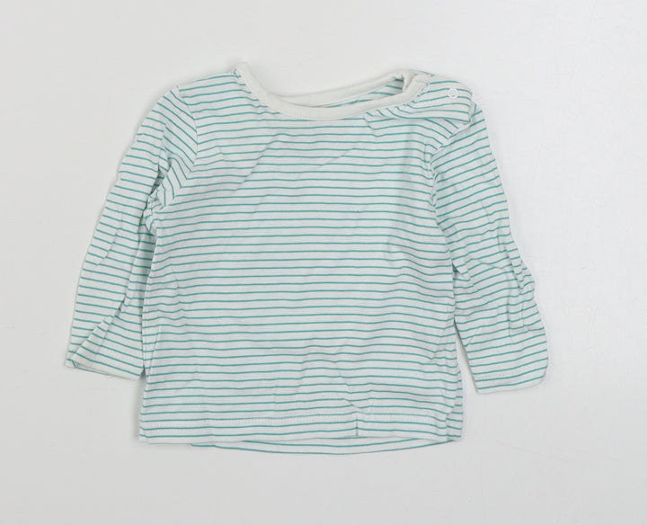 Dunnes Stores Baby Green Striped 100% Cotton Basic T-Shirt Size 0-3 Months Round Neck Pullover