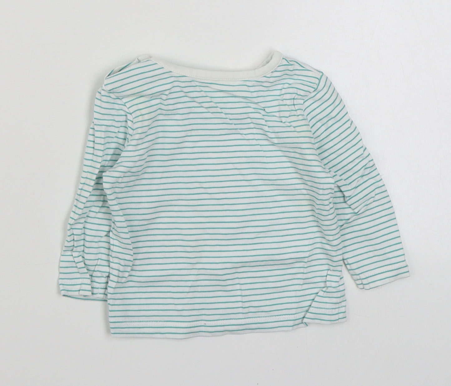 Dunnes Stores Baby Green Striped 100% Cotton Basic T-Shirt Size 0-3 Months Round Neck Pullover