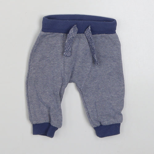 F&F Baby Blue Striped Cotton Jogger Trousers Size 0-3 Months