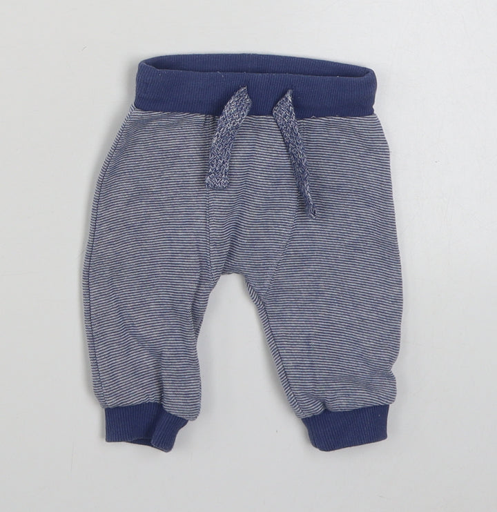 F&F Baby Blue Striped Cotton Jogger Trousers Size 0-3 Months