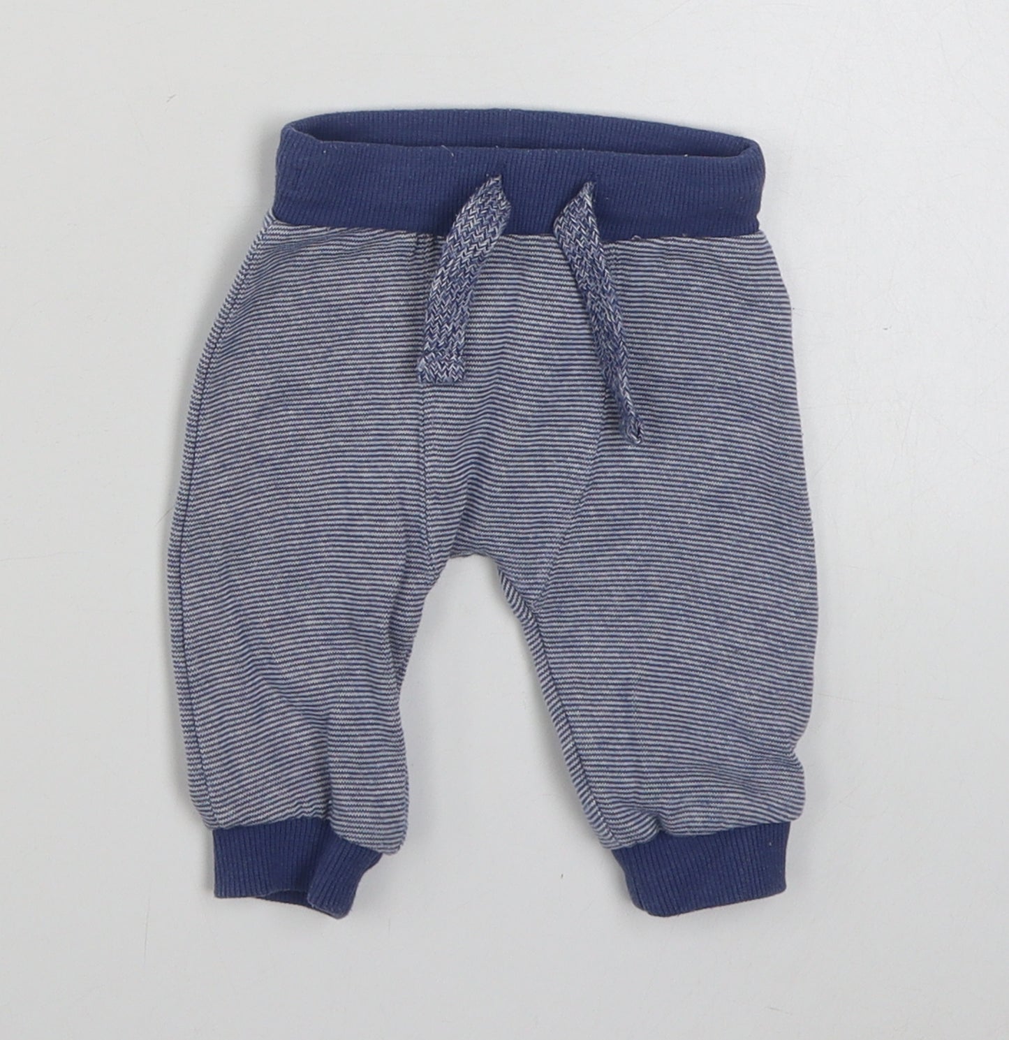 F&F Baby Blue Striped Cotton Jogger Trousers Size 0-3 Months
