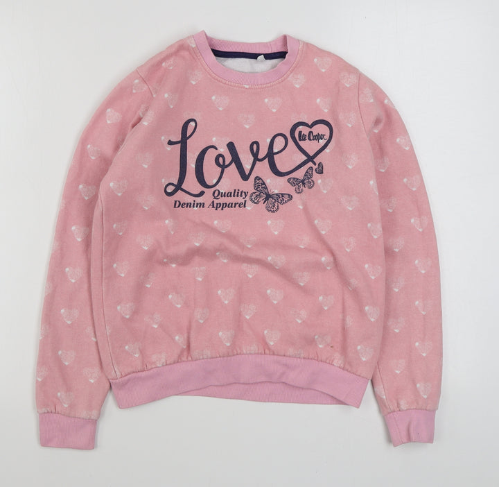 Lee Copper Girls Pink Geometric Cotton Pullover Sweatshirt Size 13 Years  Pullover
