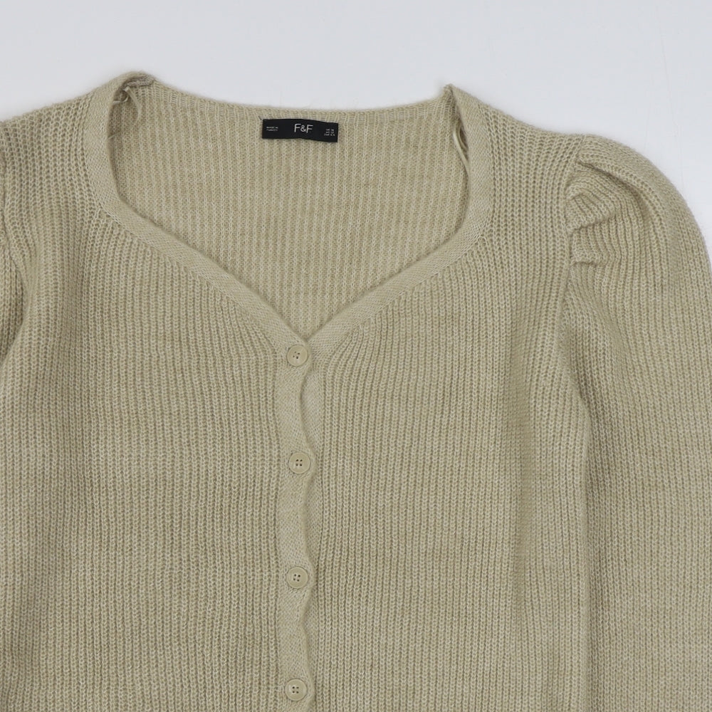 F&F Womens Beige V-Neck  Acrylic Cardigan Jumper Size 16