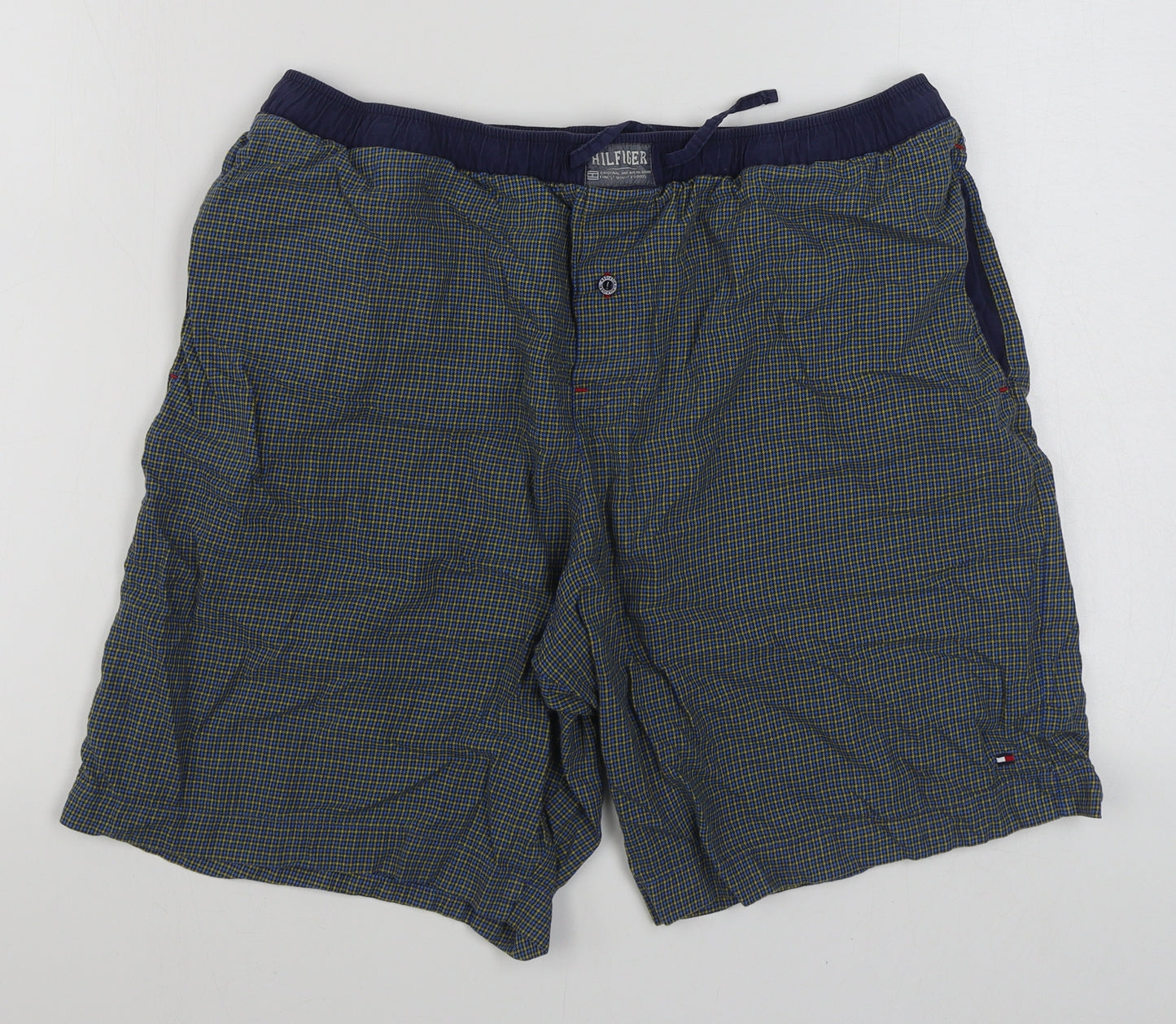 Tommy Hilfiger Mens Blue Plaid Cotton Sweat Shorts Size XL L8 in Regular Tie