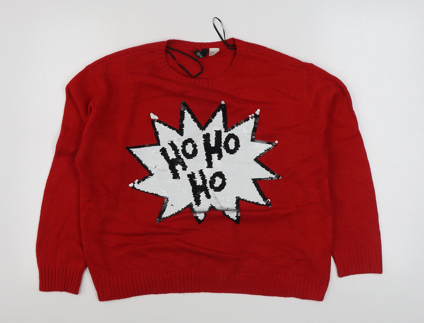 H&M Womens Red Round Neck  Acrylic Pullover Jumper Size M   - Christmas Jumper