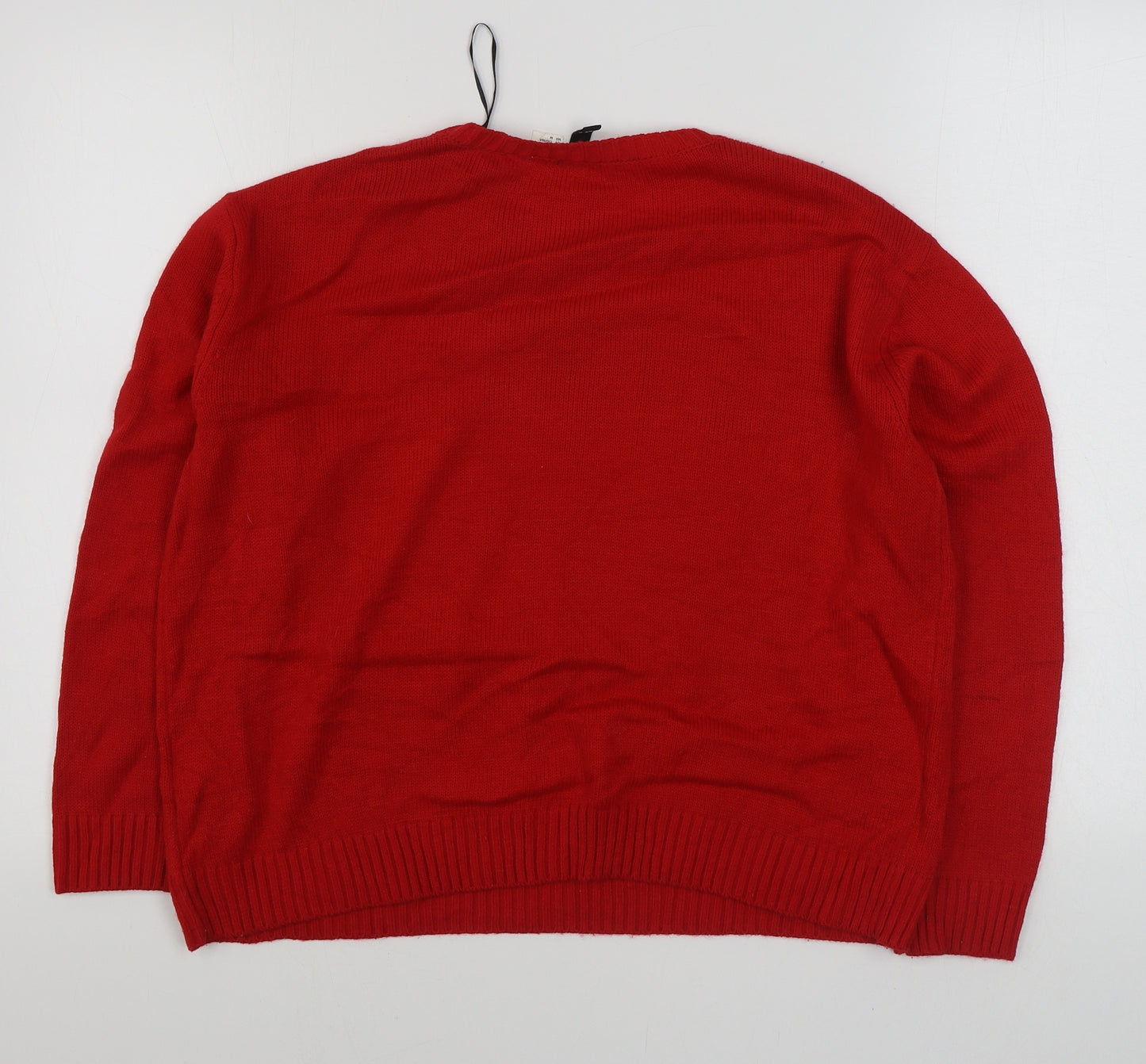 H&M Womens Red Round Neck  Acrylic Pullover Jumper Size M   - Christmas Jumper