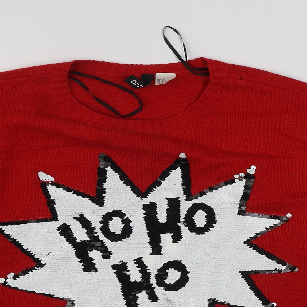 H&M Womens Red Round Neck  Acrylic Pullover Jumper Size M   - Christmas Jumper