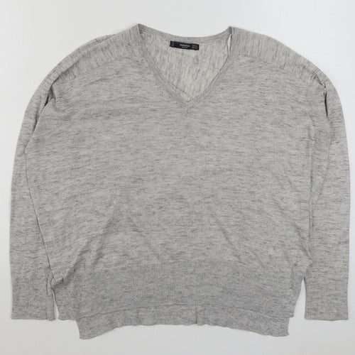 Mango Womens Grey V-Neck  Acrylic Pullover Jumper Size S