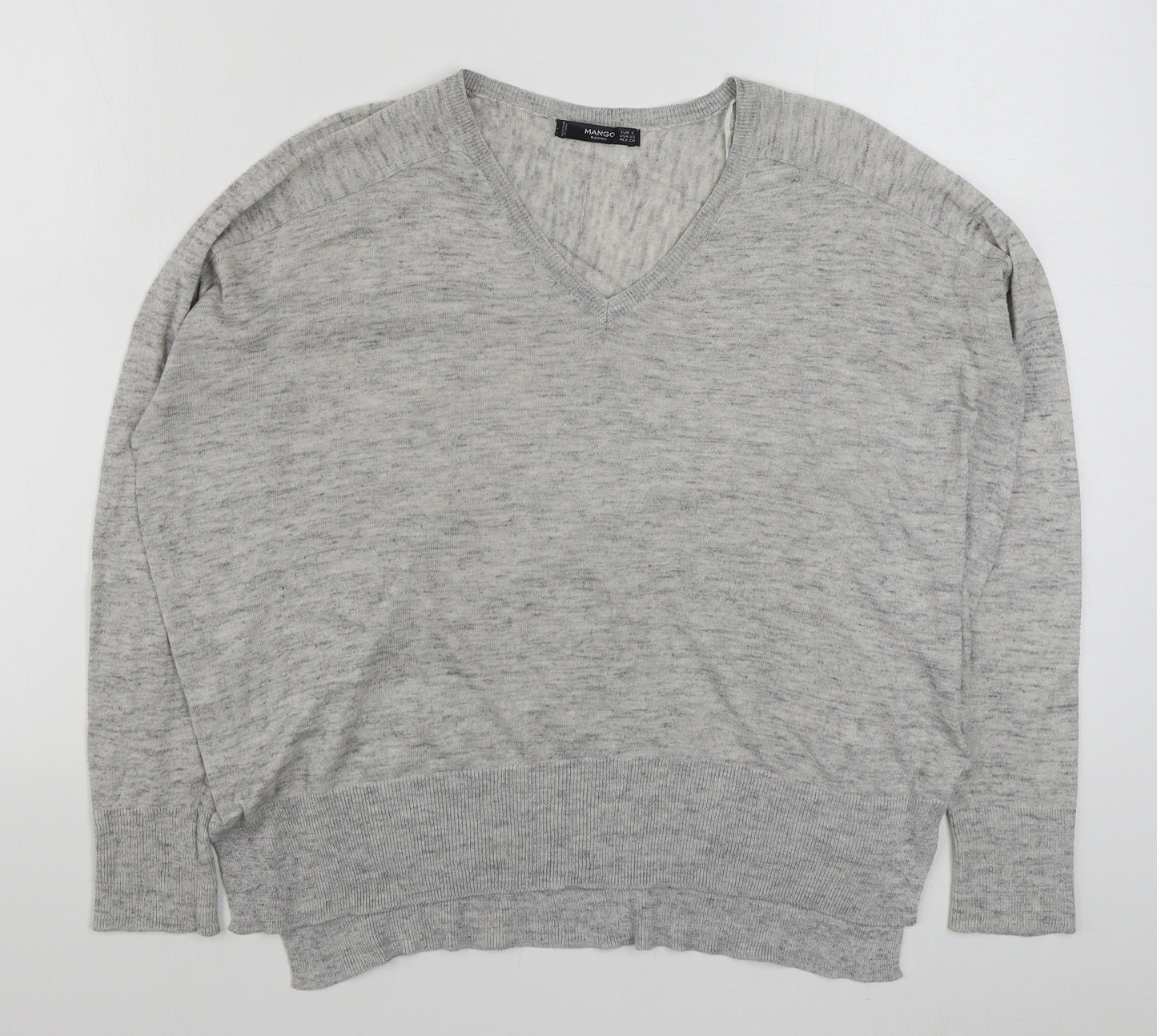 Mango Womens Grey V-Neck  Acrylic Pullover Jumper Size S
