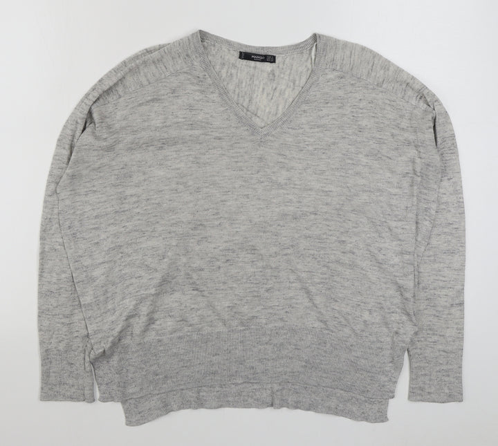 Mango Womens Grey V-Neck  Acrylic Pullover Jumper Size S