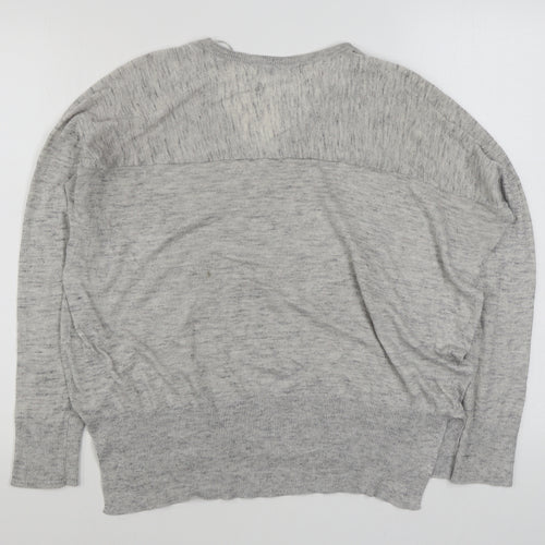 Mango Womens Grey V-Neck  Acrylic Pullover Jumper Size S