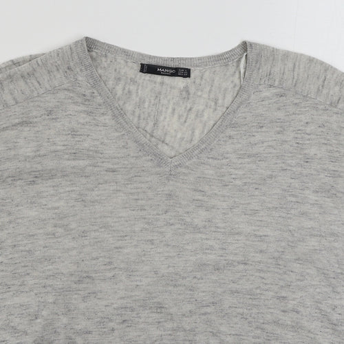 Mango Womens Grey V-Neck  Acrylic Pullover Jumper Size S