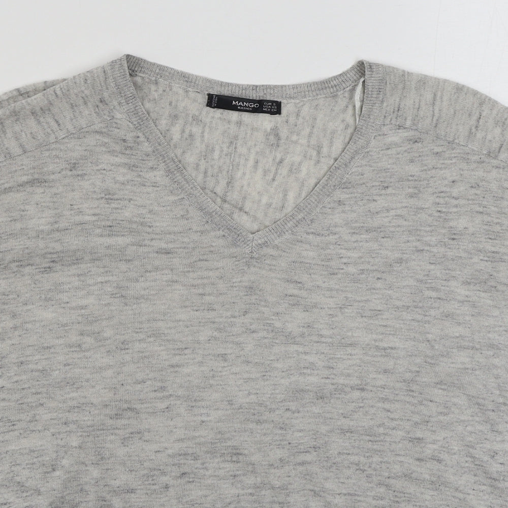 Mango Womens Grey V-Neck  Acrylic Pullover Jumper Size S