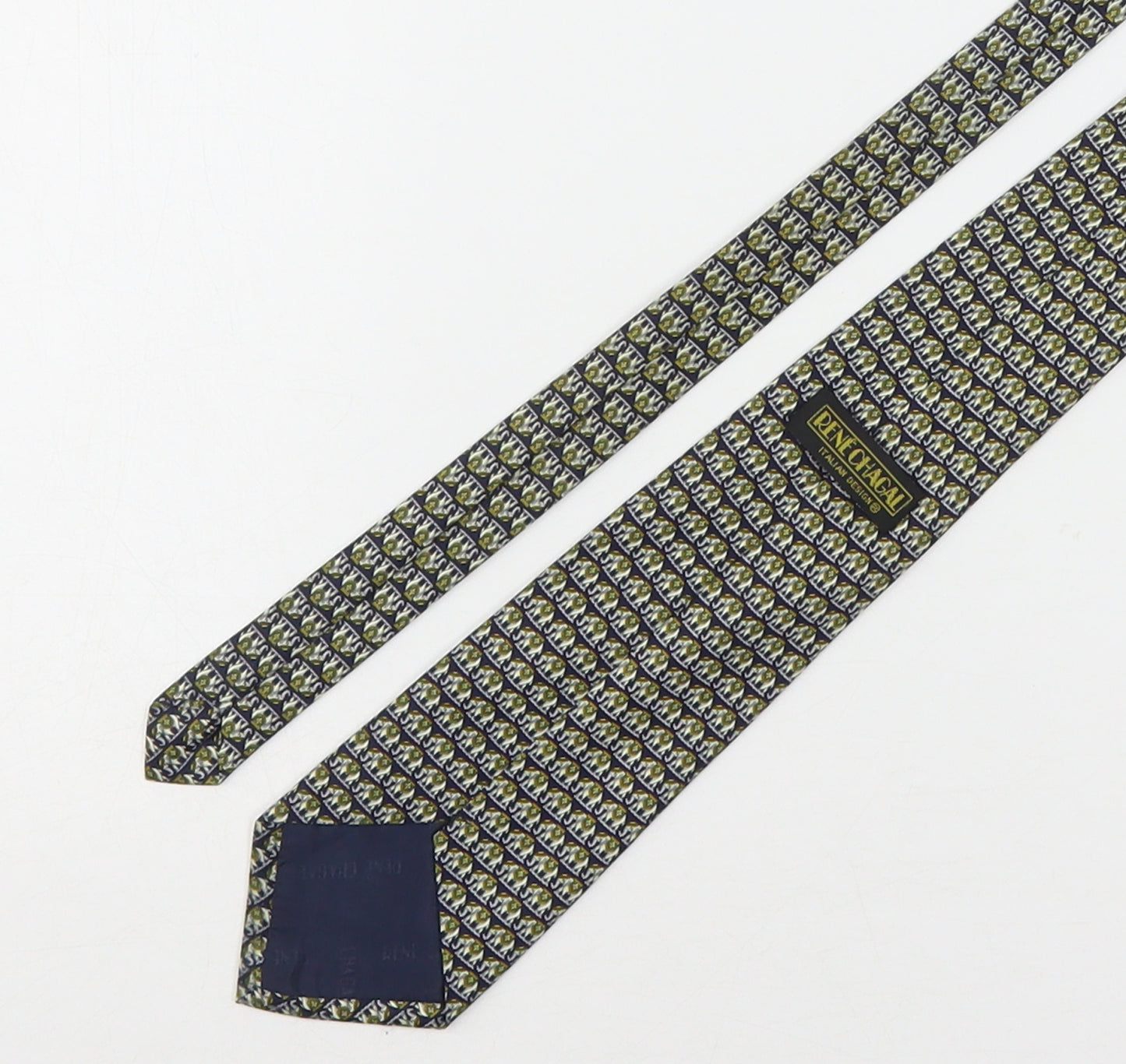 Rene Chagal Mens Multicoloured Geometric Silk Pointed Tie One Size - Elephants