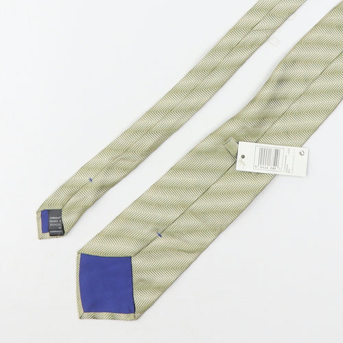 Marks and Spencer Mens Green Striped Silk Pointed Tie One Size