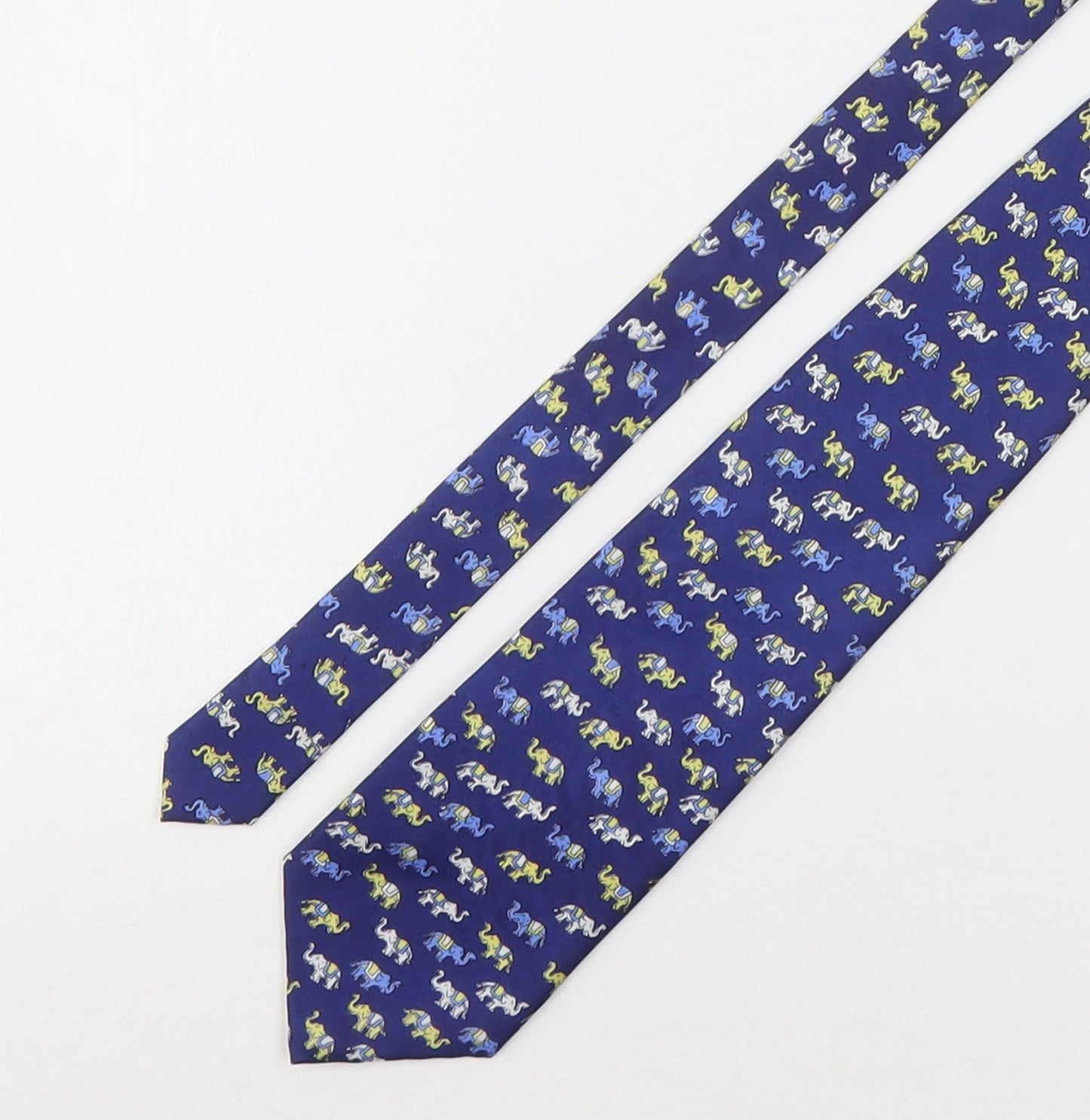 Preworn Mens Blue Geometric Silk Pointed Tie One Size - Elephants