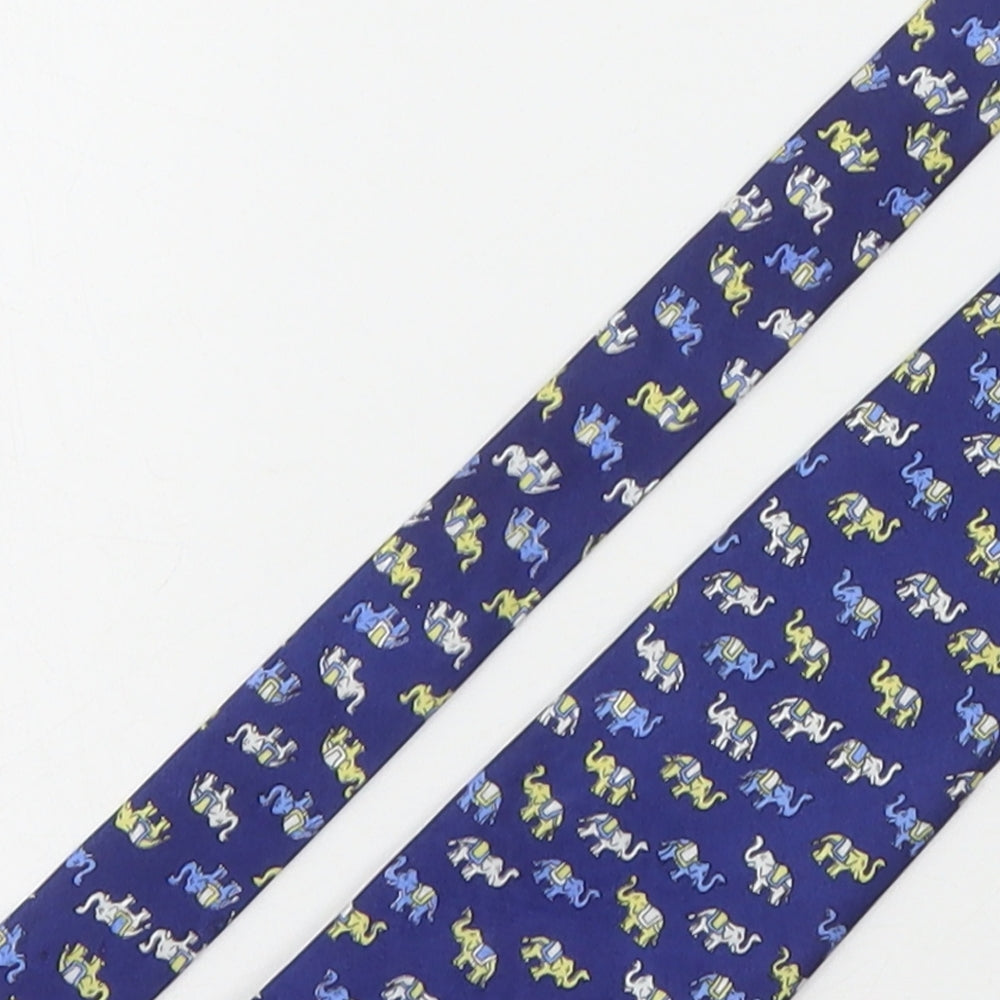Preworn Mens Blue Geometric Silk Pointed Tie One Size - Elephants