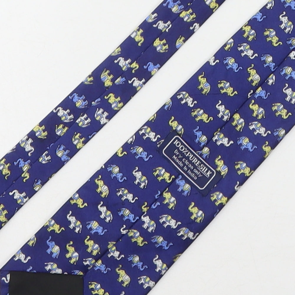 Preworn Mens Blue Geometric Silk Pointed Tie One Size - Elephants