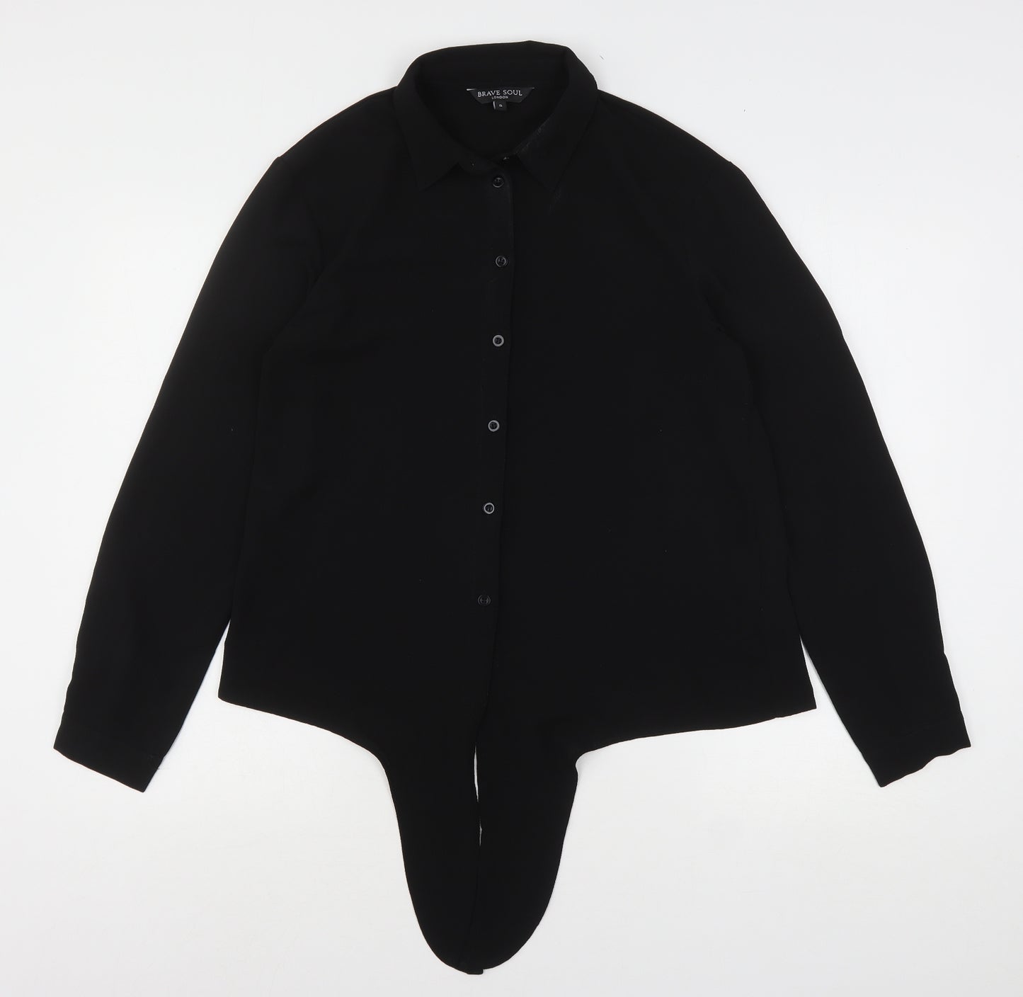 Brave Soul Womens Black  Polyester Basic Button-Up Size S Collared