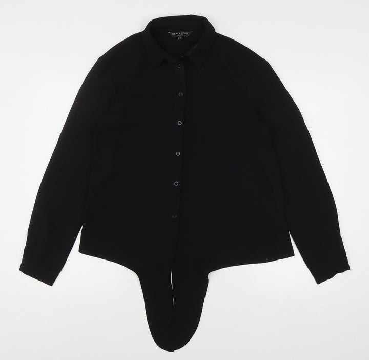Brave Soul Womens Black  Polyester Basic Button-Up Size S Collared
