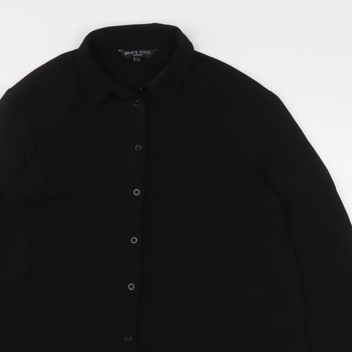 Brave Soul Womens Black  Polyester Basic Button-Up Size S Collared