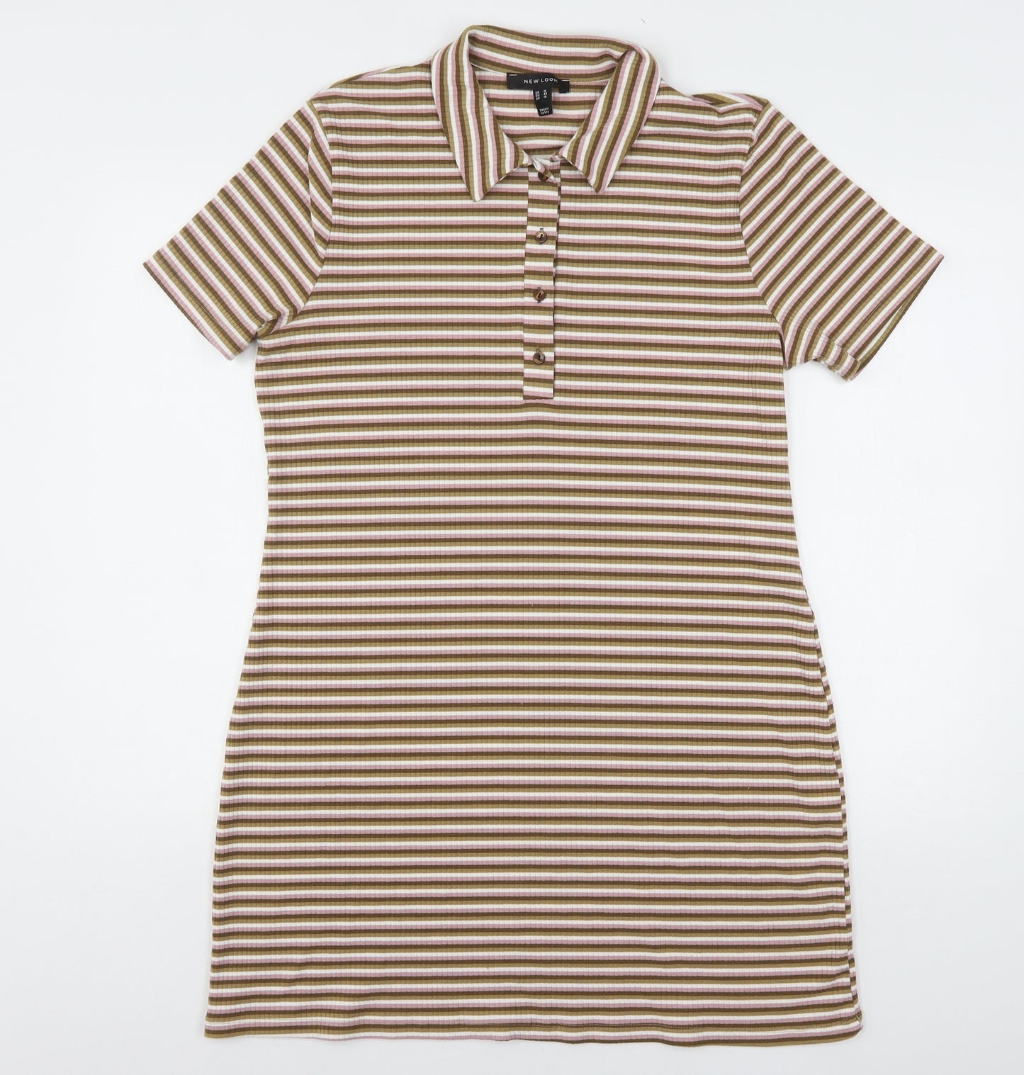New Look Womens Multicoloured Striped Polyester T-Shirt Dress  Size 18  Collared