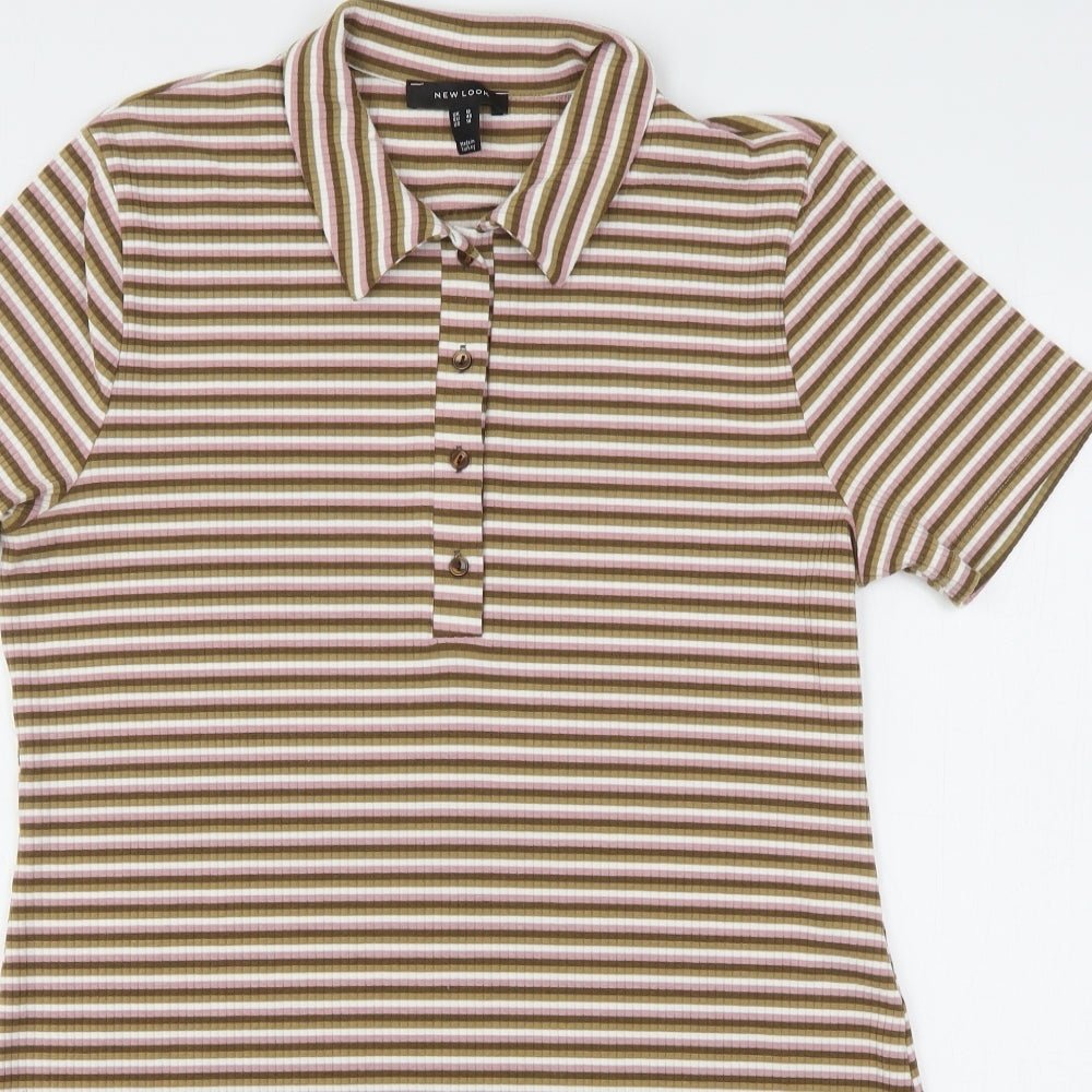 New Look Womens Multicoloured Striped Polyester T-Shirt Dress  Size 18  Collared