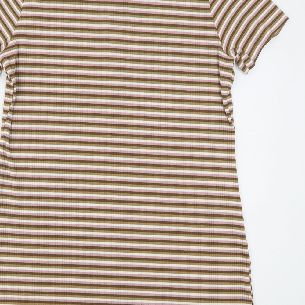 New Look Womens Multicoloured Striped Polyester T-Shirt Dress  Size 18  Collared