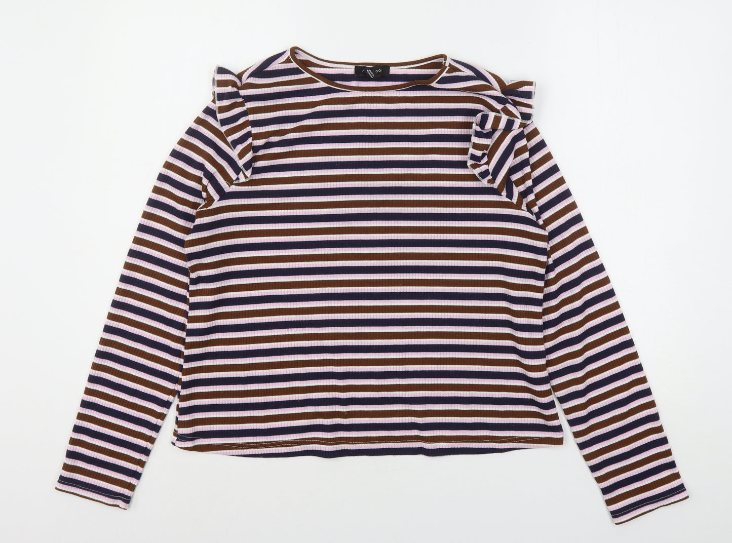 New Look Womens Multicoloured Striped Polyester Basic T-Shirt Size 18 Round Neck