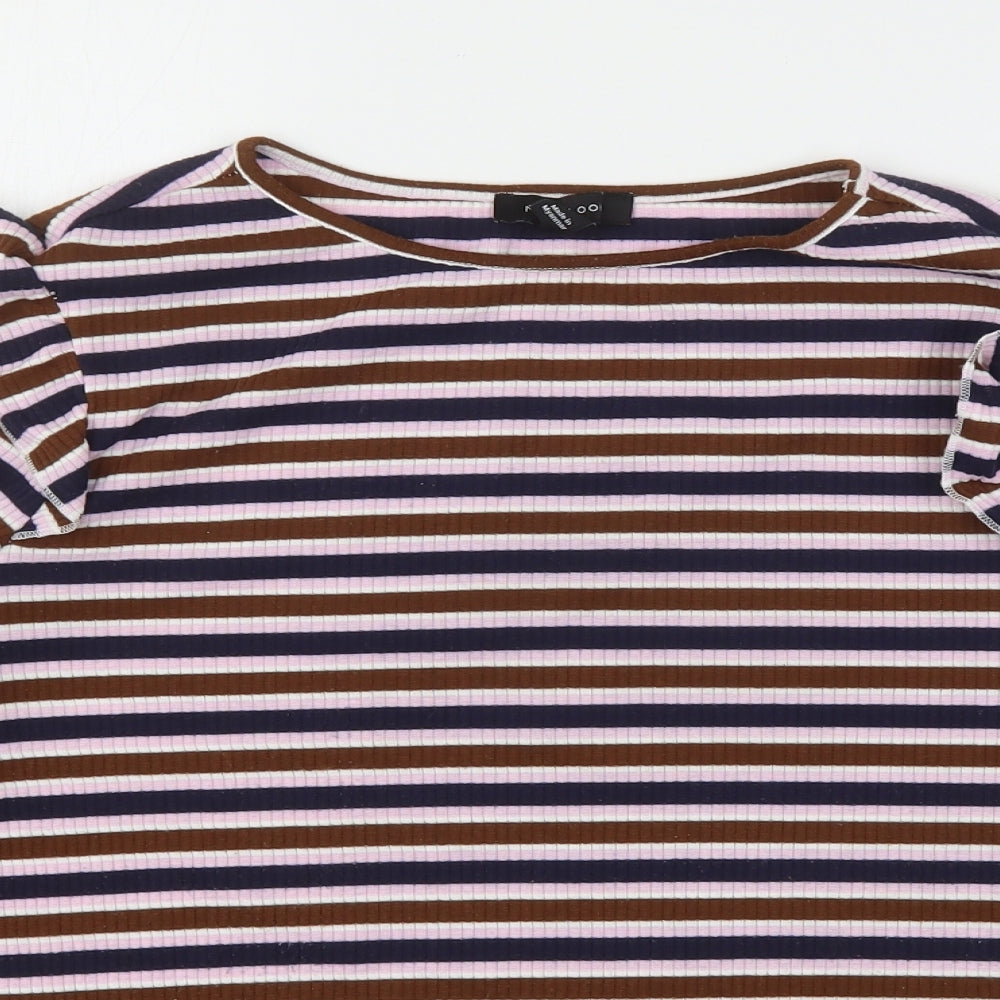 New Look Womens Multicoloured Striped Polyester Basic T-Shirt Size 18 Round Neck