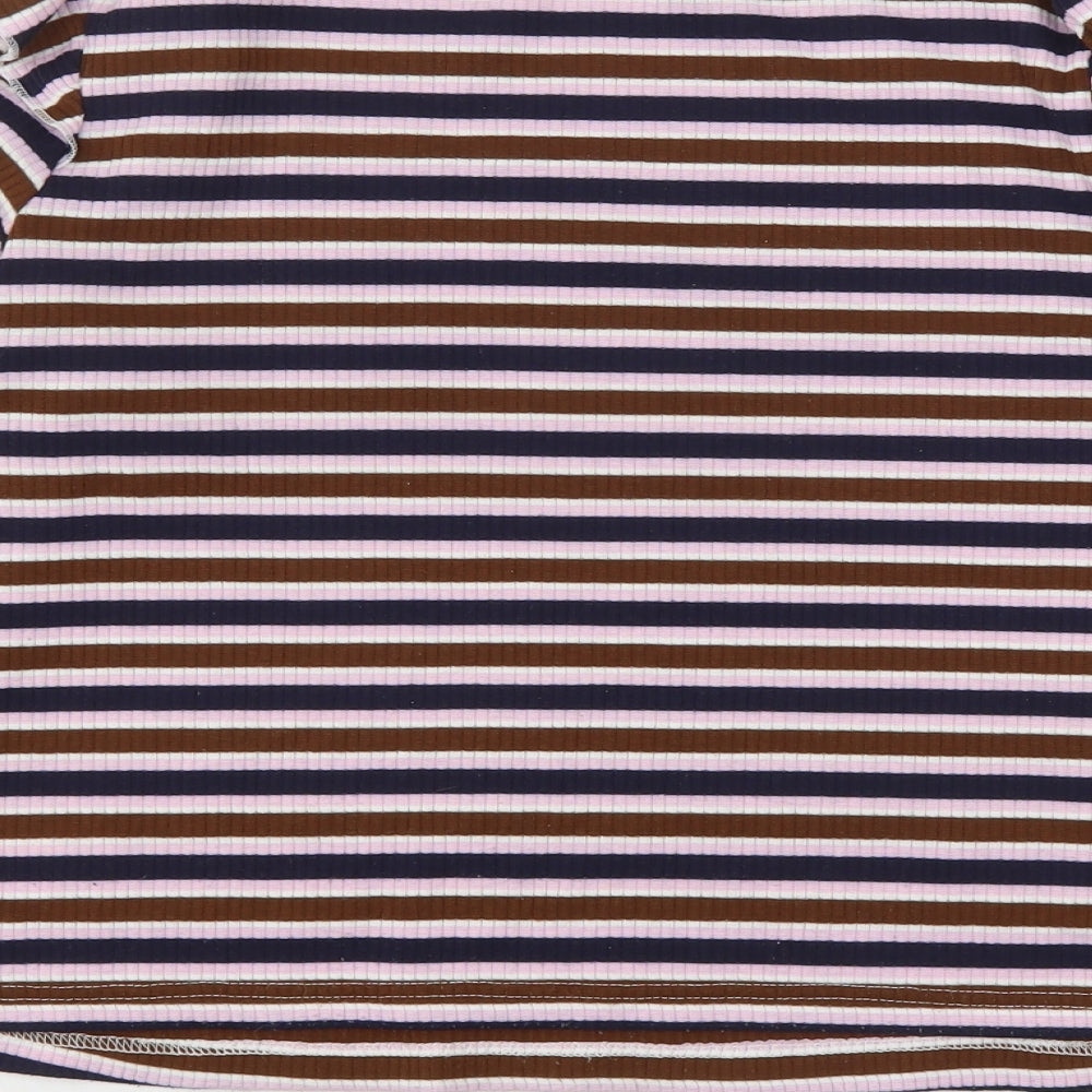 New Look Womens Multicoloured Striped Polyester Basic T-Shirt Size 18 Round Neck