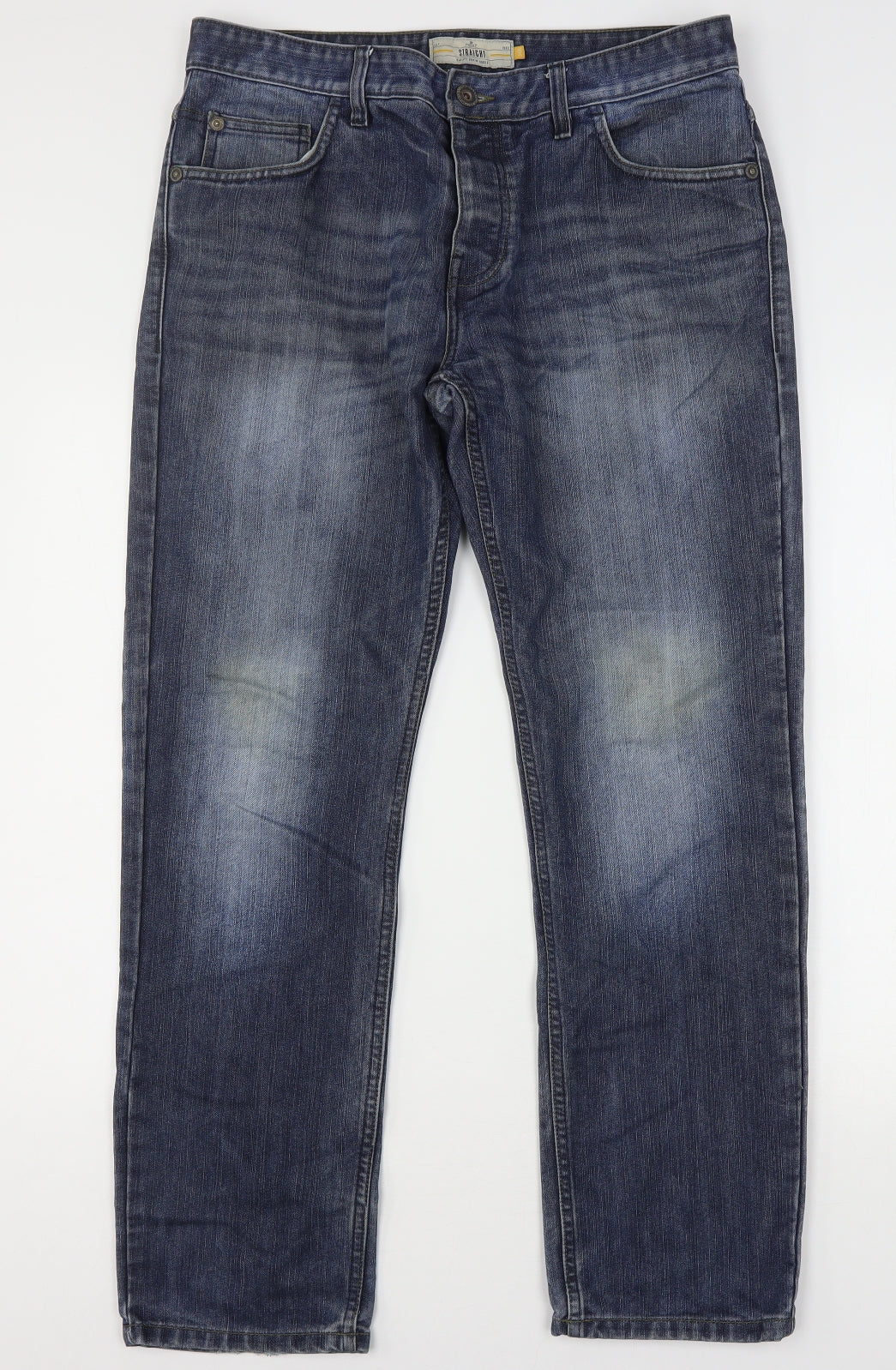 NEXT Mens Blue  Cotton Straight Jeans Size 34 L31 in Regular Button