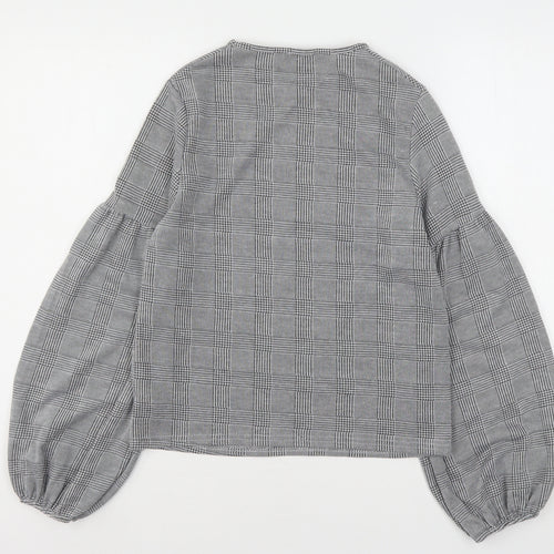 New Look Womens Multicoloured Houndstooth Polyester Basic T-Shirt Size 6 Round Neck - Bishop Sleeve