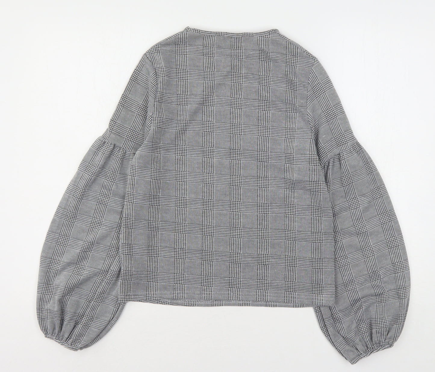 New Look Womens Multicoloured Houndstooth Polyester Basic T-Shirt Size 6 Round Neck - Bishop Sleeve