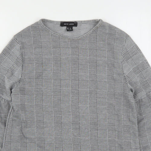 New Look Womens Multicoloured Houndstooth Polyester Basic T-Shirt Size 6 Round Neck - Bishop Sleeve