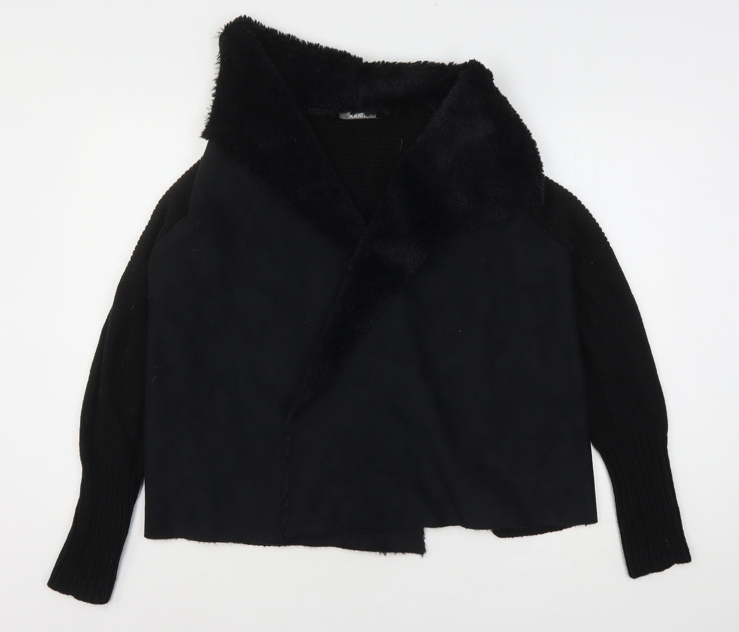 South Womens Black V-Neck  Acrylic Cardigan Jumper Size 14