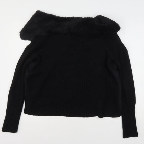 South Womens Black V-Neck  Acrylic Cardigan Jumper Size 14