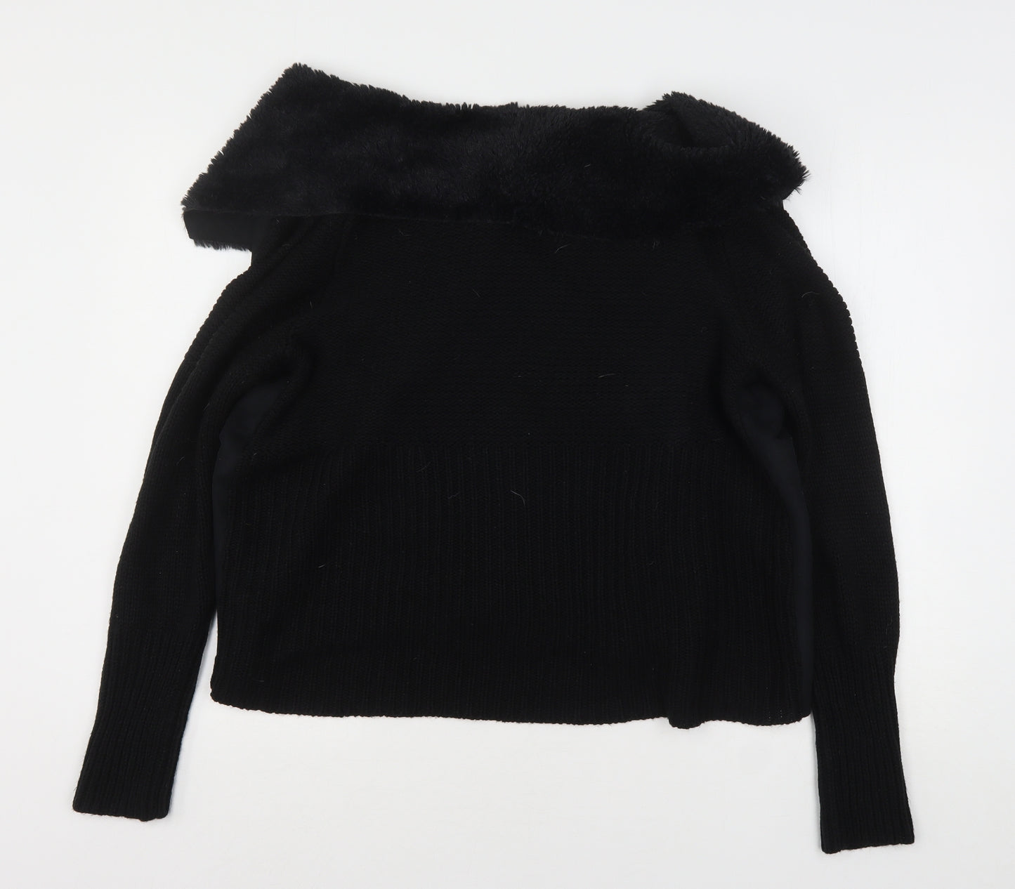 South Womens Black V-Neck  Acrylic Cardigan Jumper Size 14
