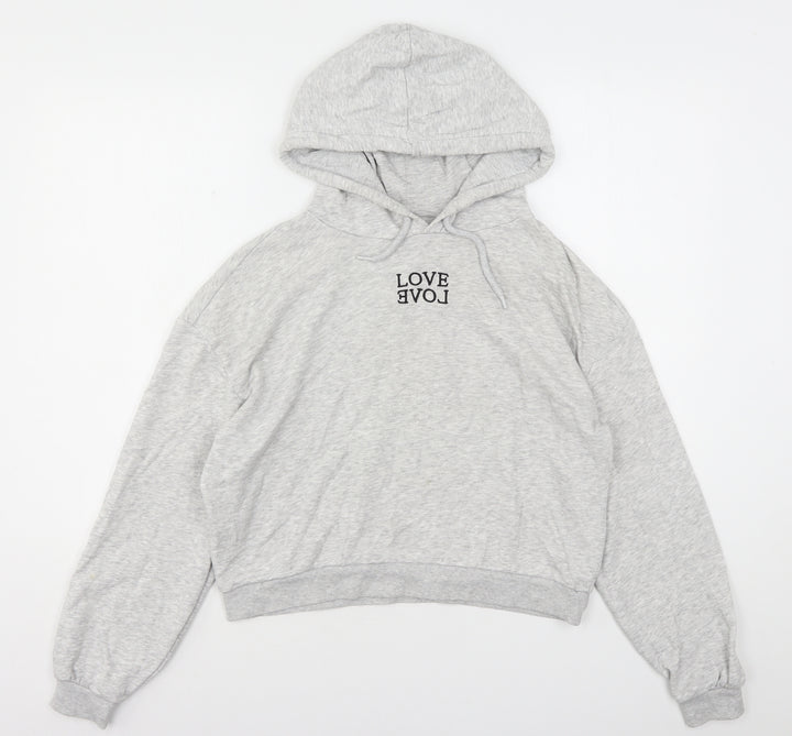 H&M Womens Grey Cotton Pullover Hoodie Size M - Cropped